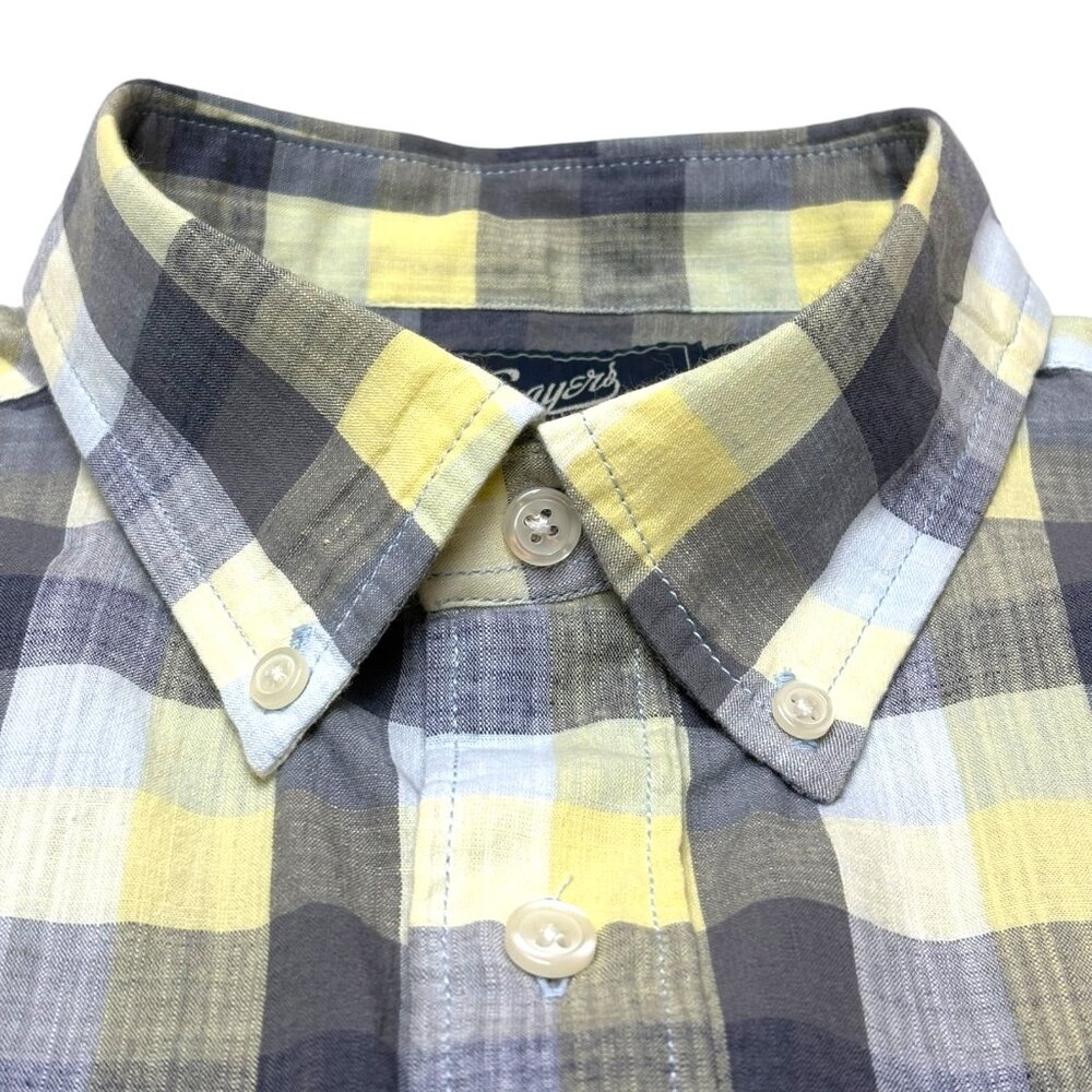 Grayers Gray Yellow Check Button Collar Short Sle… - image 3